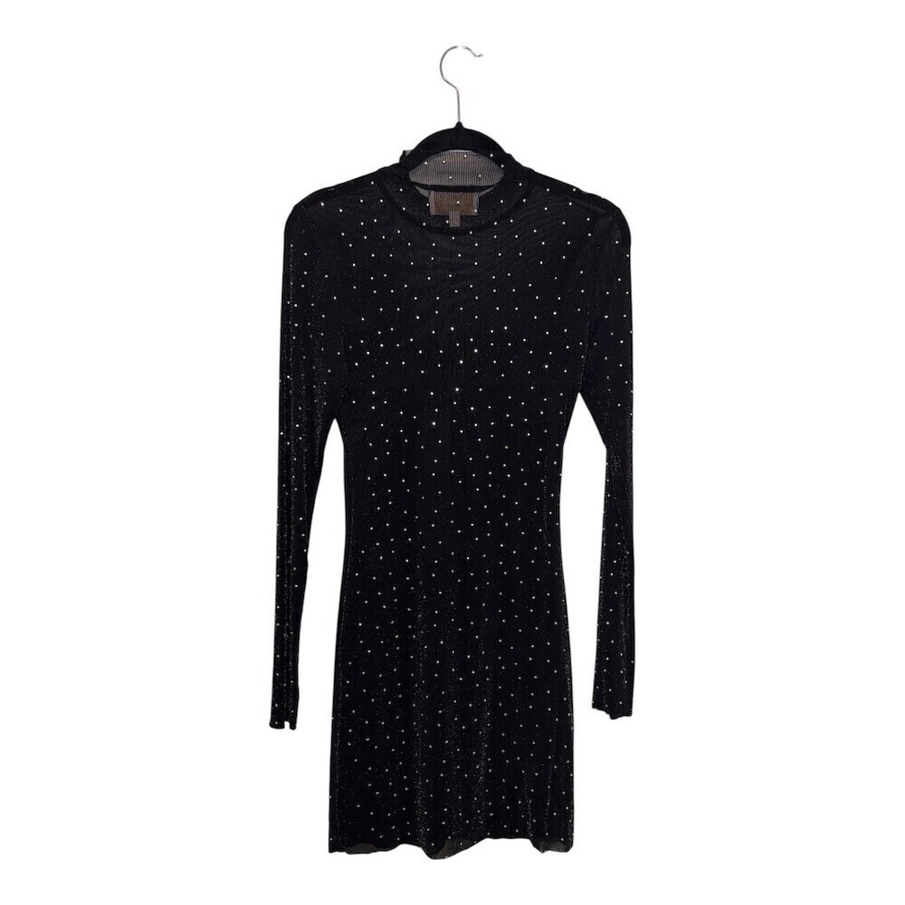 Audrey Parks Black Sheer Rhinestone Studded Bodycon Mini Dress Womens S - Picture 9 of 9